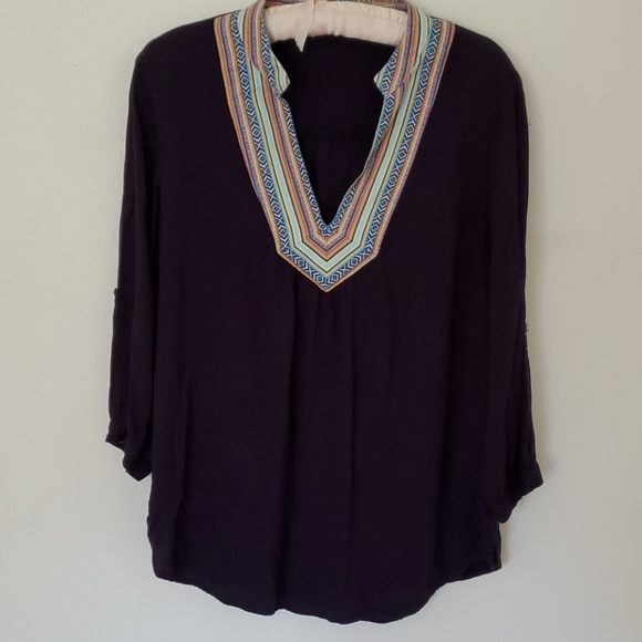 mittoshop Tops - Mittoshop Embroidered Navy Tunic Blouse Sz M EUC